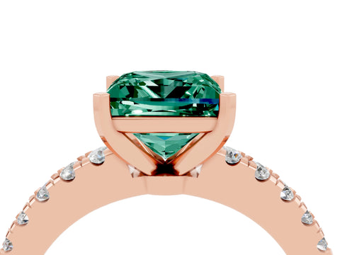 Rose gold Princess Cut Solitaire Diamond with Pavé Band and Four-Prong Setting_4
