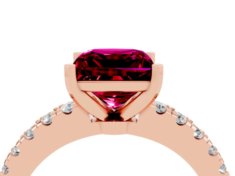 Rose gold Princess Cut Solitaire Diamond with Pavé Band and Four-Prong Setting_4