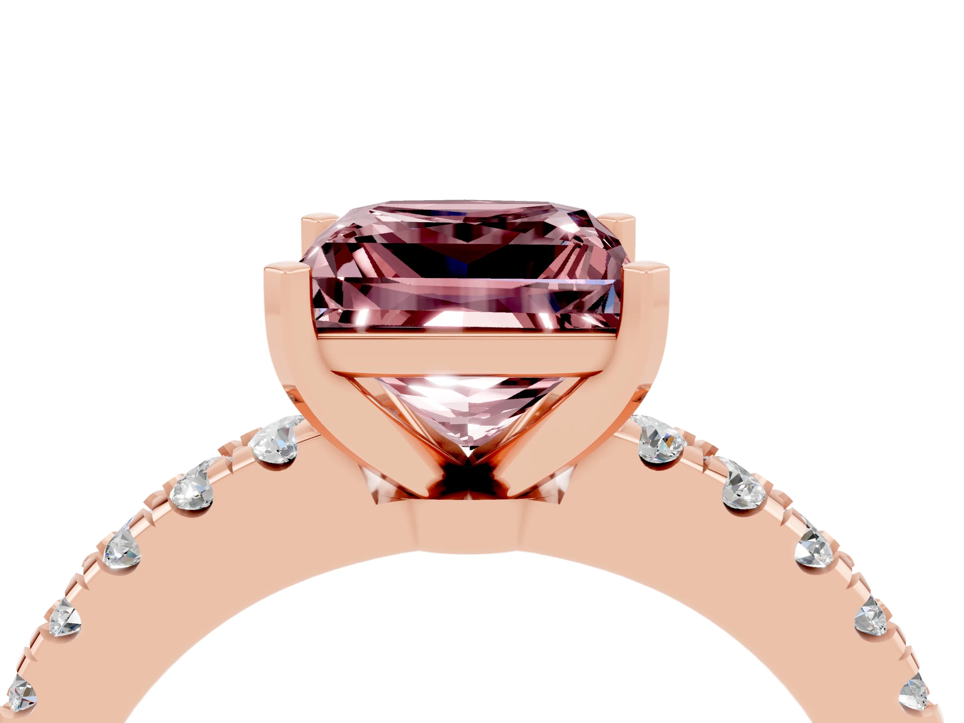 Rose gold Princess Cut Solitaire Diamond with Pavé Band and Four-Prong Setting_4