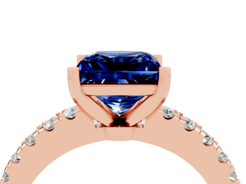 Rose gold Princess Cut Solitaire Diamond with Pavé Band and Four-Prong Setting_4