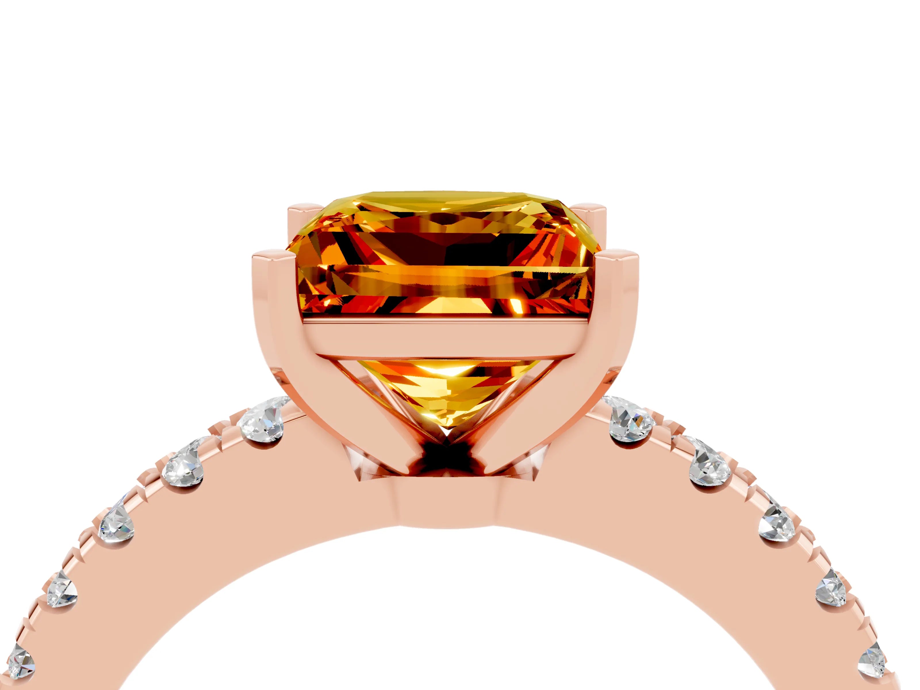 Rose gold Princess Cut Solitaire Diamond with Pavé Band and Four-Prong Setting_4
