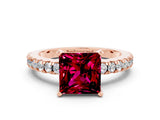Rose gold Princess Cut Solitaire Diamond with Pavé Band and Four-Prong Setting