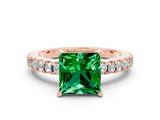 Rose gold Princess Cut Solitaire Diamond with Pavé Band and Four-Prong Setting