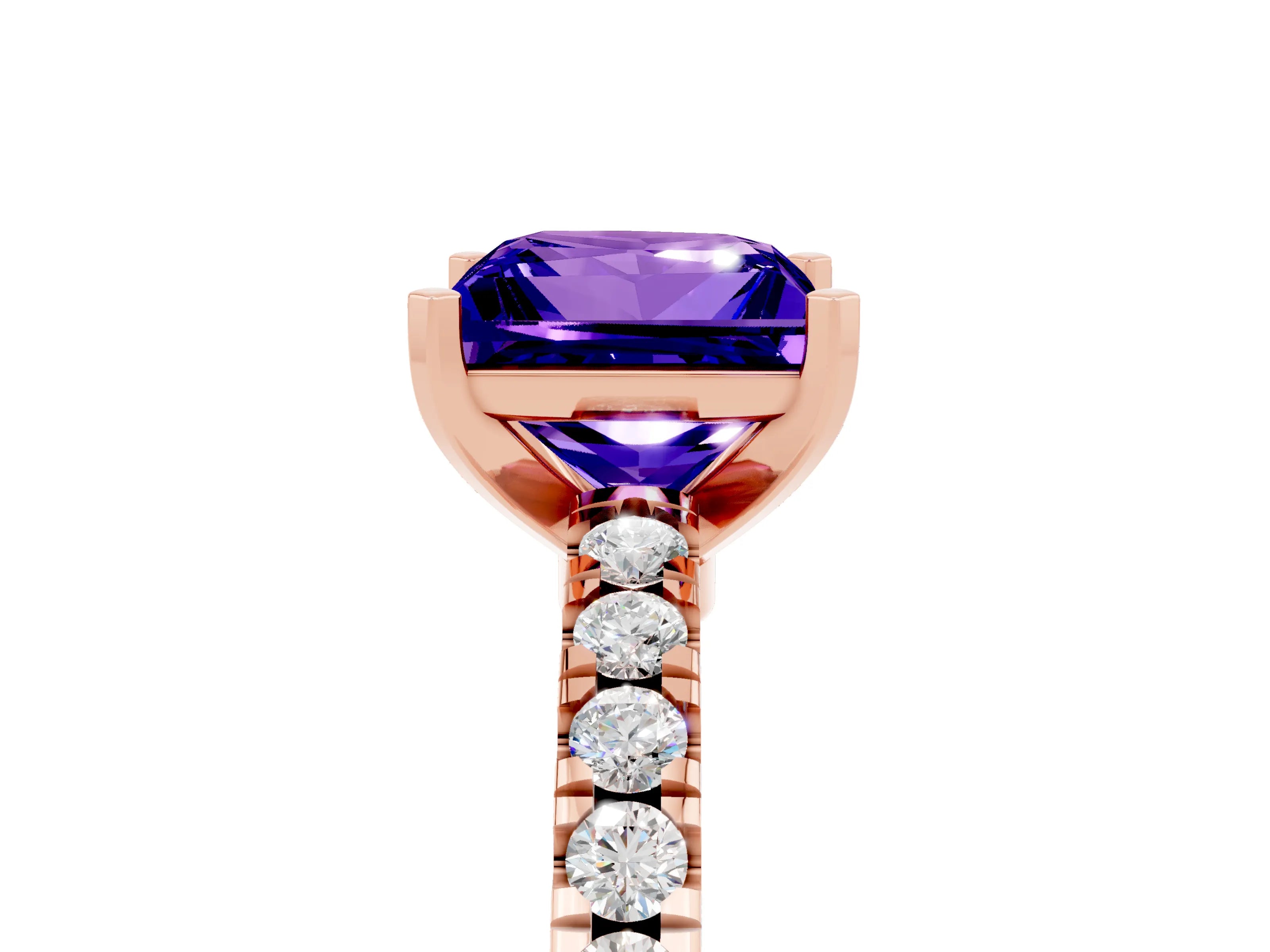 Rose gold Princess Cut Solitaire Diamond with Pavé Band and Four-Prong Setting_5