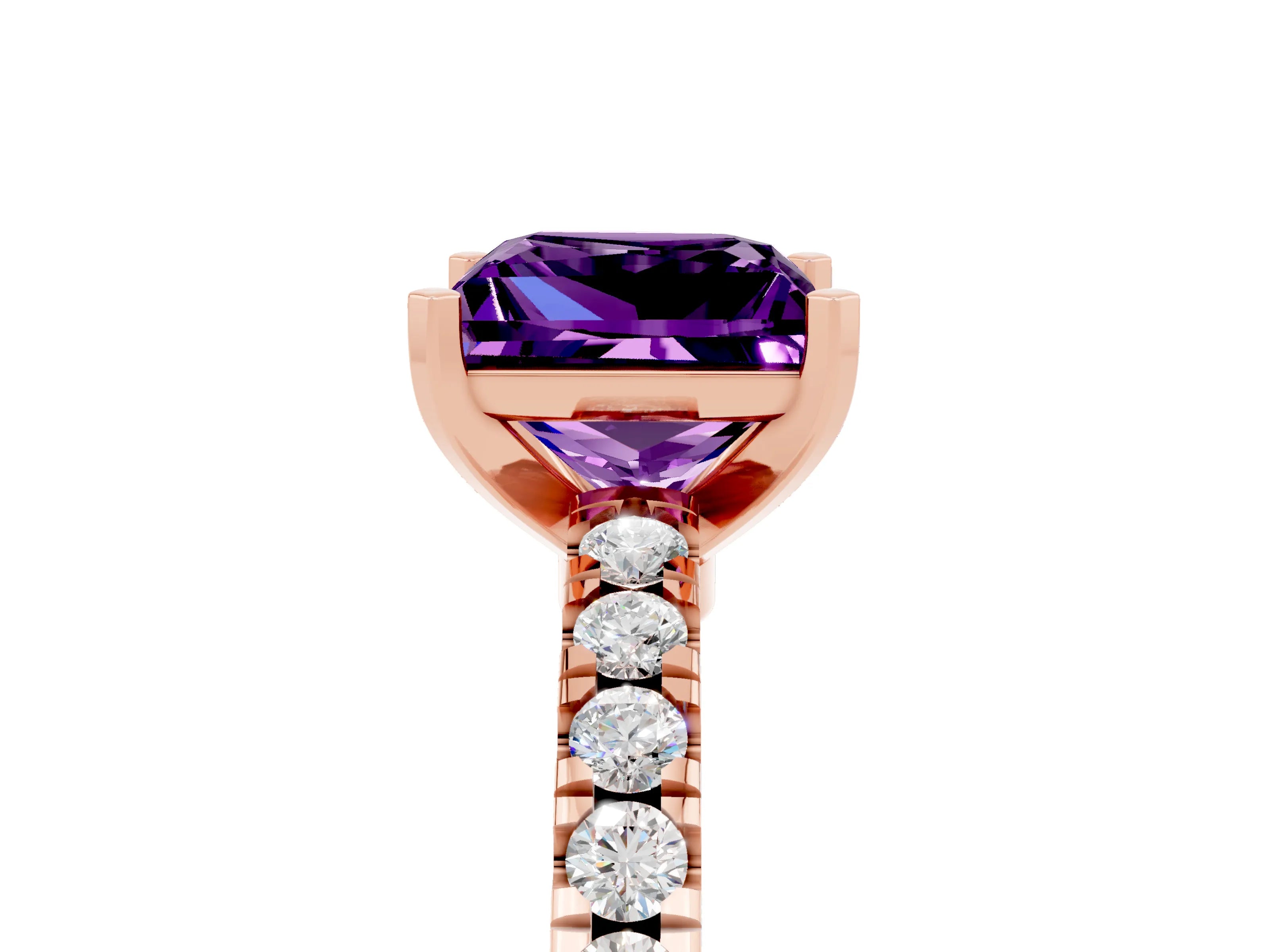 Rose gold Princess Cut Solitaire Diamond with Pavé Band and Four-Prong Setting_5