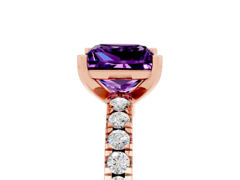 Rose gold Princess Cut Solitaire Diamond with Pavé Band and Four-Prong Setting_5