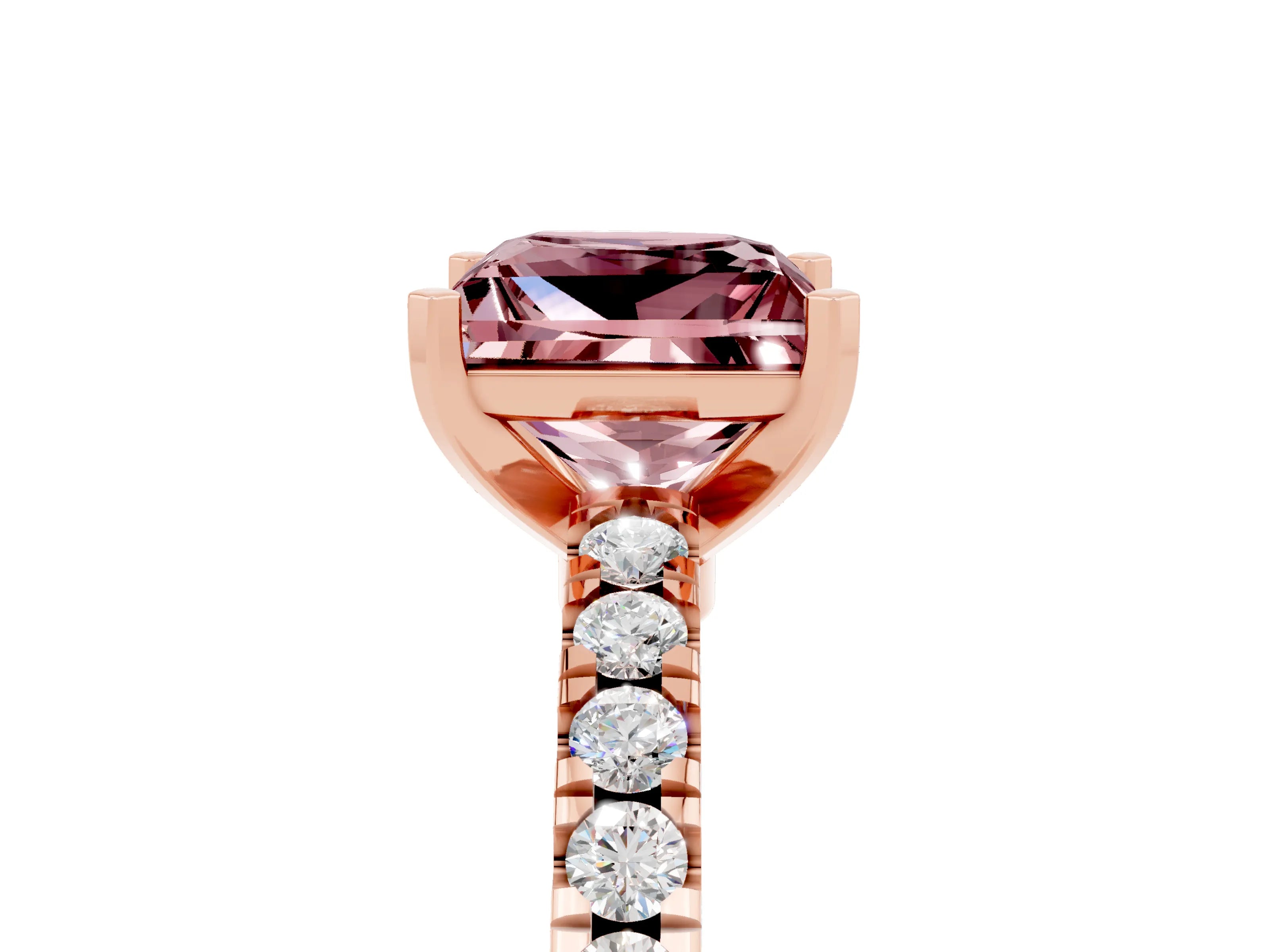Rose gold Princess Cut Solitaire Diamond with Pavé Band and Four-Prong Setting_5