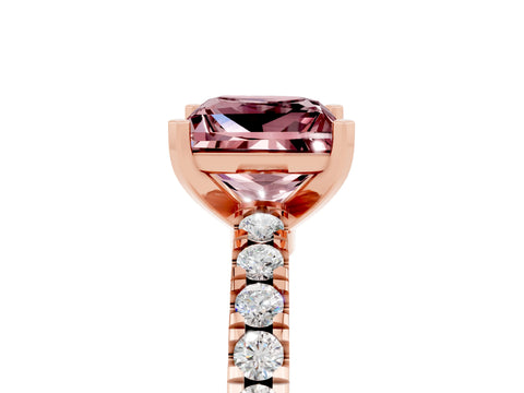 Rose gold Princess Cut Solitaire Diamond with Pavé Band and Four-Prong Setting_5
