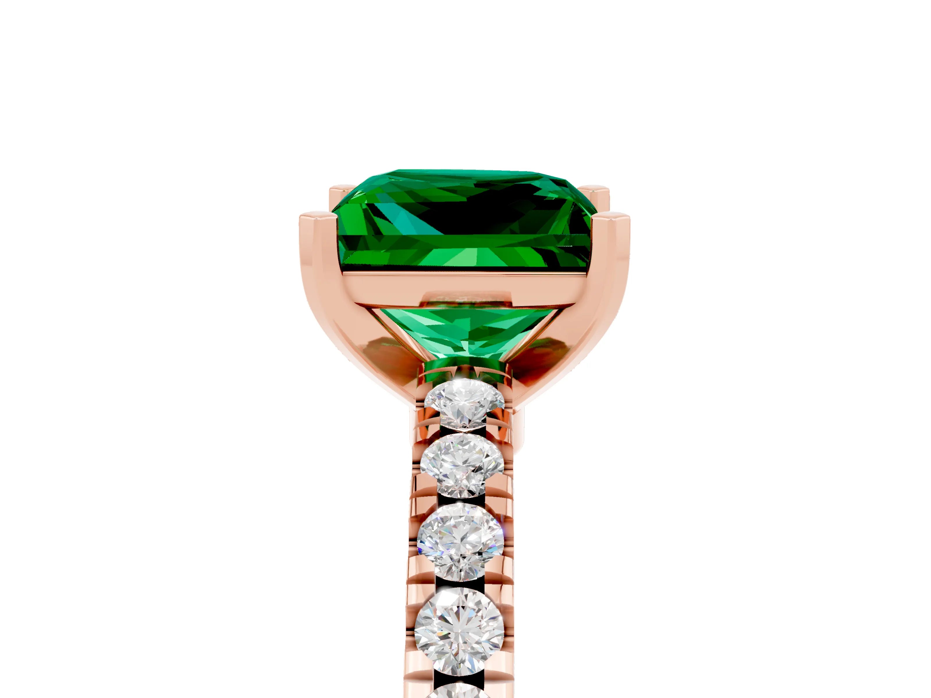 Rose gold Princess Cut Solitaire Diamond with Pavé Band and Four-Prong Setting_5