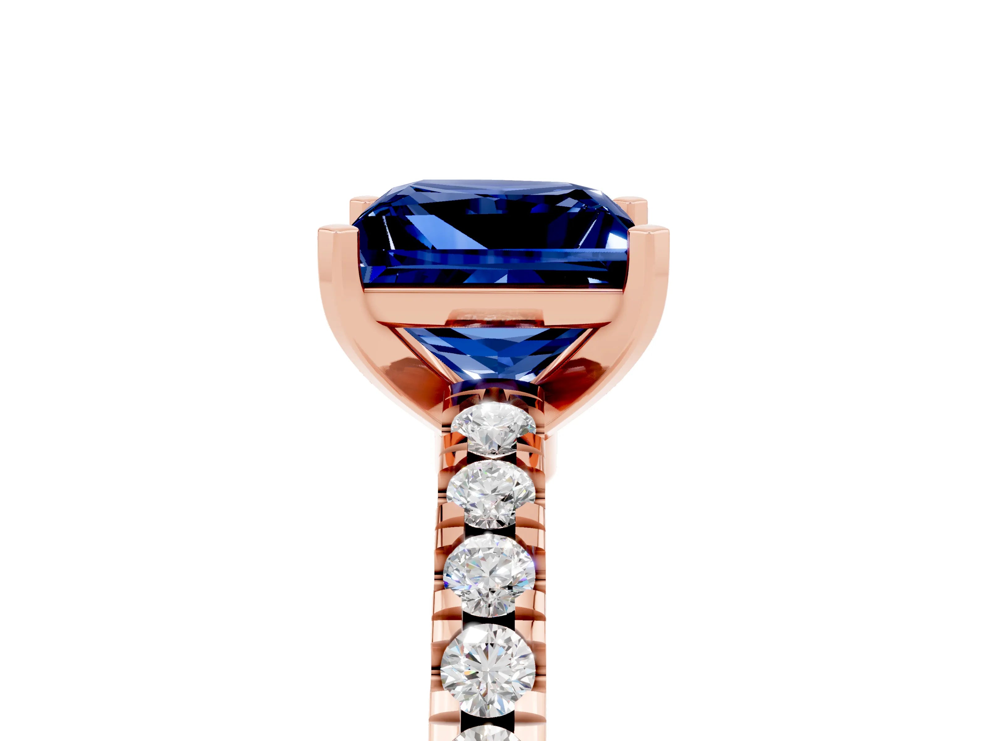 Rose gold Princess Cut Solitaire Diamond with Pavé Band and Four-Prong Setting_5