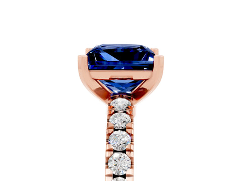 Rose gold Princess Cut Solitaire Diamond with Pavé Band and Four-Prong Setting_5