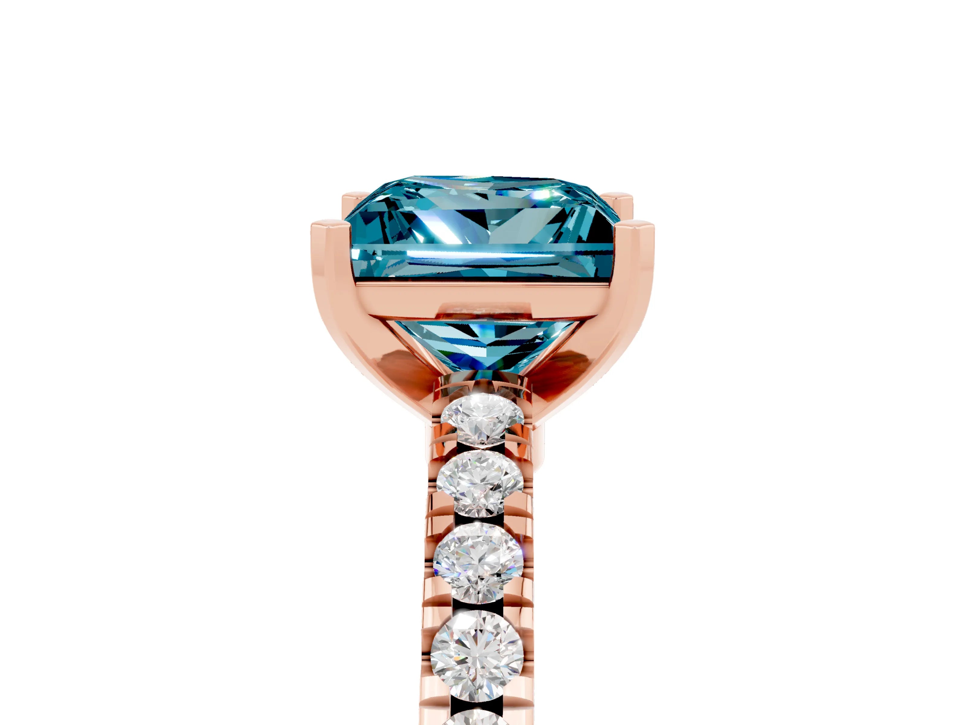 Rose gold Princess Cut Solitaire Diamond with Pavé Band and Four-Prong Setting_5