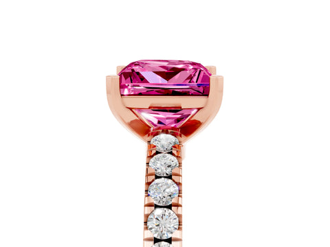 Rose gold Princess Cut Solitaire Diamond with Pavé Band and Four-Prong Setting_5