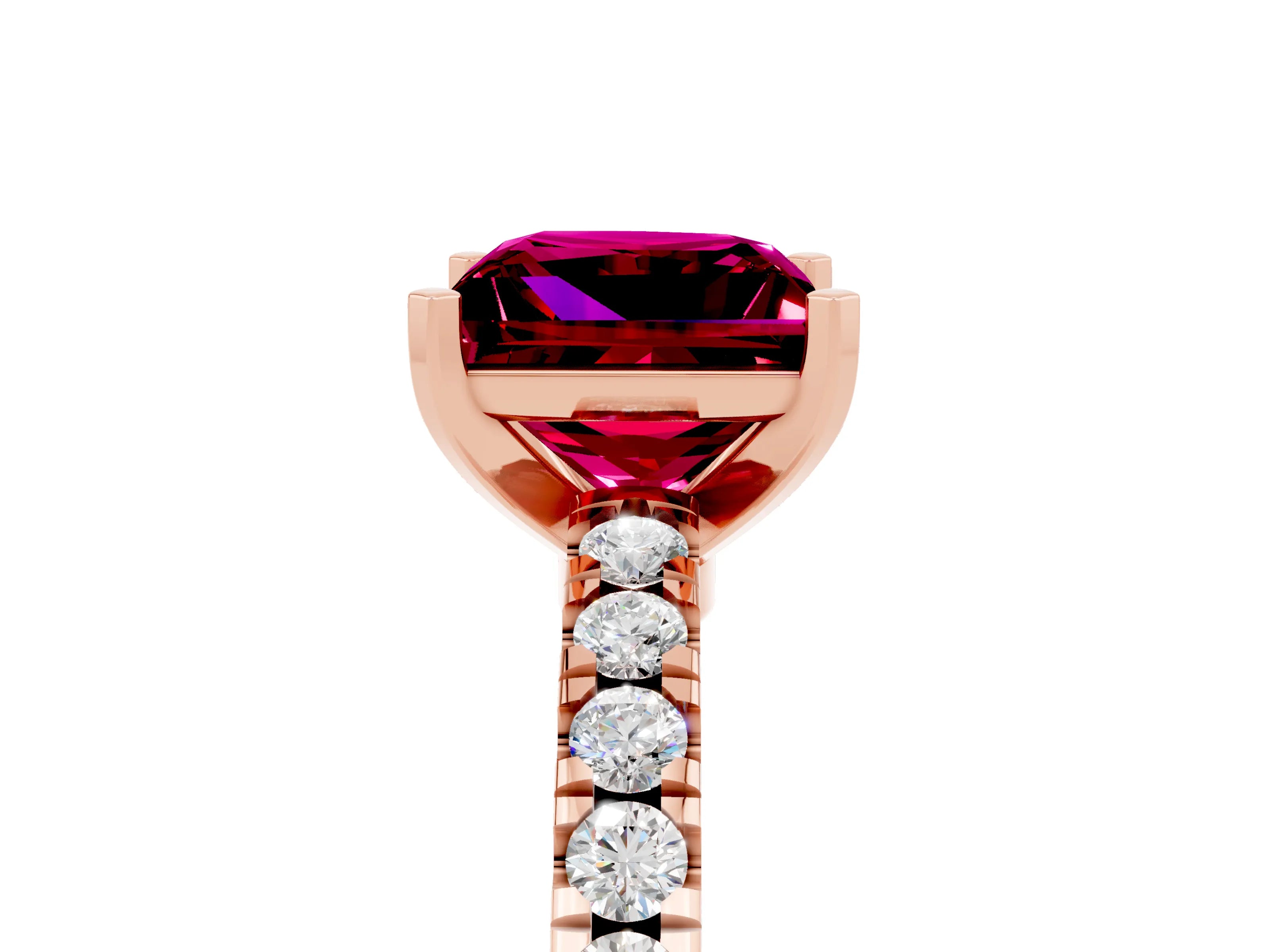Rose gold Princess Cut Solitaire Diamond with Pavé Band and Four-Prong Setting_5