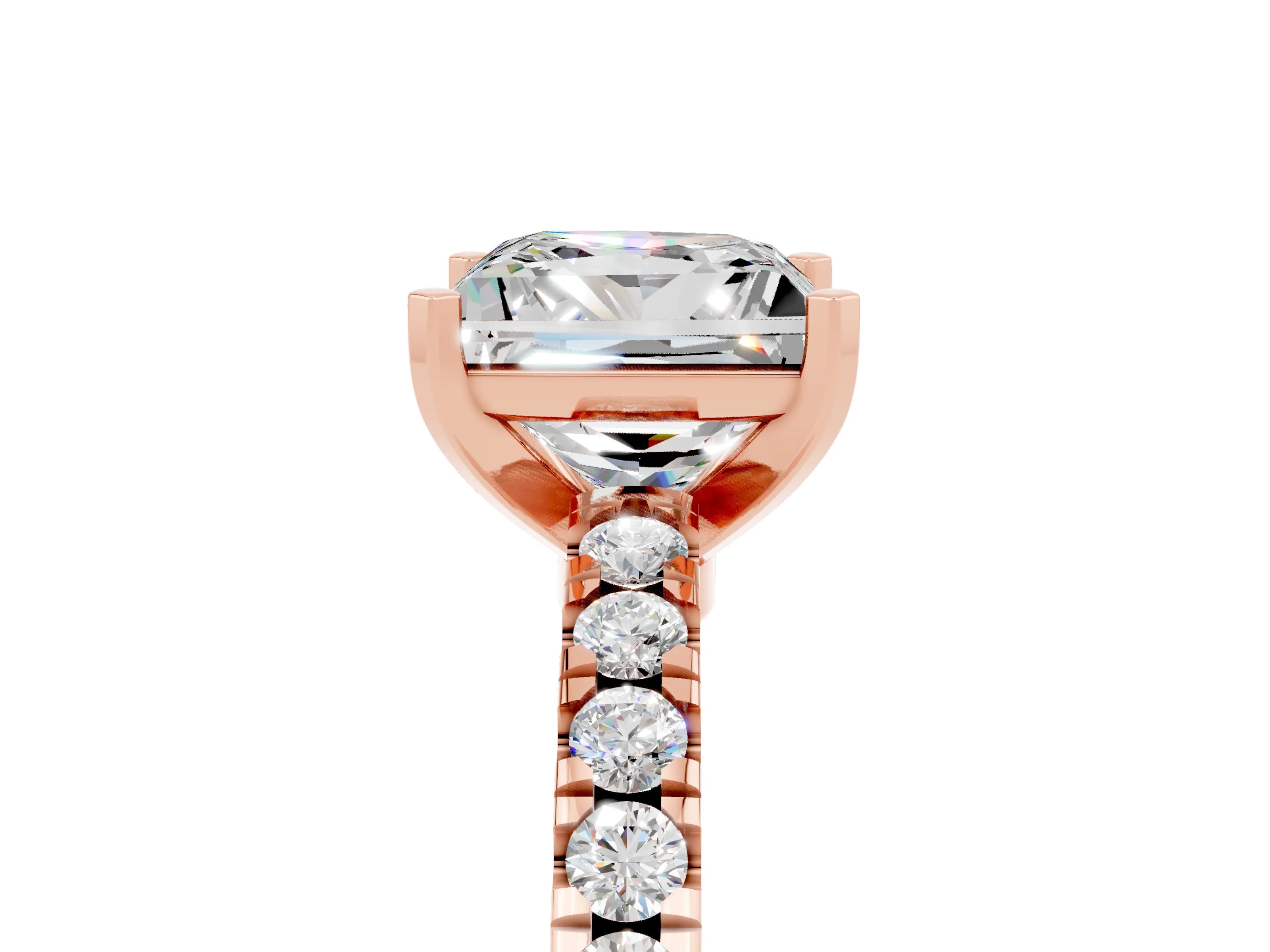 Rose gold Princess Cut Solitaire Diamond with Pavé Band and Four-Prong Setting_5