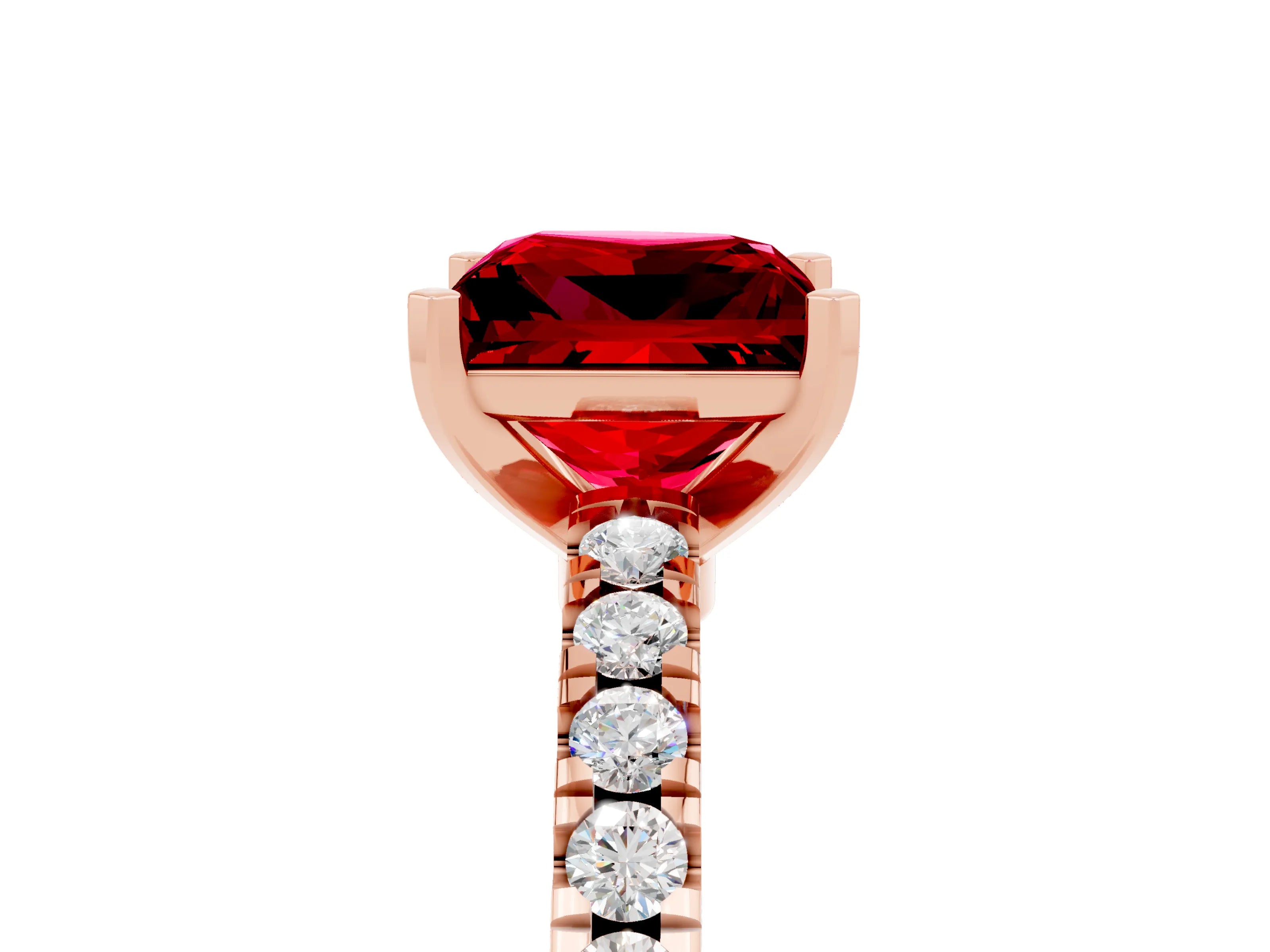 Rose gold Princess Cut Solitaire Diamond with Pavé Band and Four-Prong Setting_5