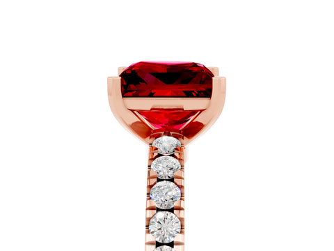 Rose gold Princess Cut Solitaire Diamond with Pavé Band and Four-Prong Setting_5