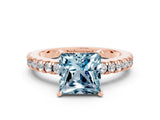 Rose gold Princess Cut Solitaire Diamond with Pavé Band and Four-Prong Setting