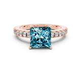 Rose gold Princess Cut Solitaire Diamond with Pavé Band and Four-Prong Setting