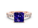 Rose gold Princess Cut Solitaire Diamond with Pavé Band and Four-Prong Setting