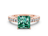 Rose gold Princess Cut Solitaire Diamond with Pavé Band and Four-Prong Setting
