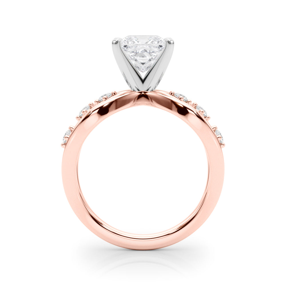 Rose gold Princess Cut Solitaire Diamond with Side Stones on Criss-Cross Band and Four-Prong Setting 2