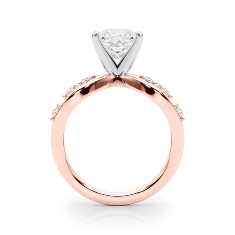 Rose gold Princess Cut Solitaire Diamond with Side Stones on Criss-Cross Band and Four-Prong Setting 2