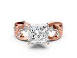 Rose gold Princess Cut Solitaire Diamond with Side Stones on Criss-Cross Band and Four-Prong Setting_26