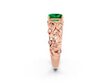 Rose gold Princess Cut Solitaire Emerald Leaf-Inspired Vine Band Ring with Prong Setting_2
