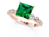 Rose gold Princess Cut Solitaire Emerald Ring with Pave Band and Four-Prong Setting_1