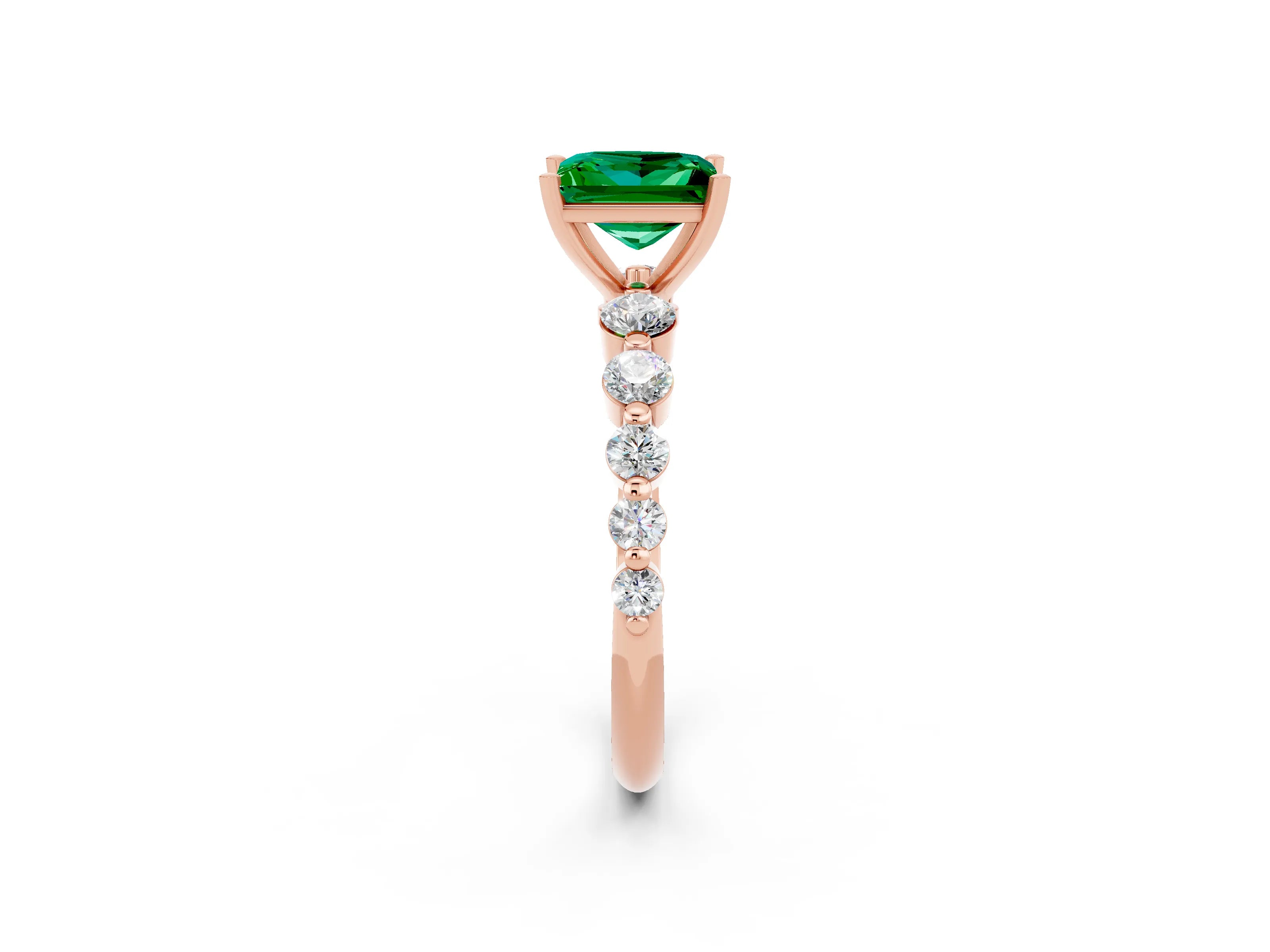 Rose gold Princess Cut Solitaire Emerald Ring with Pave Band and Four-Prong Setting_2