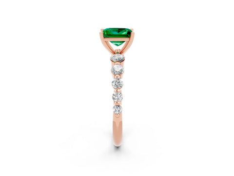 Rose gold Princess Cut Solitaire Emerald Ring with Pave Band and Four-Prong Setting_2