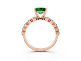 Rose gold Princess Cut Solitaire Emerald Ring with Pave Band and Four-Prong Setting_3