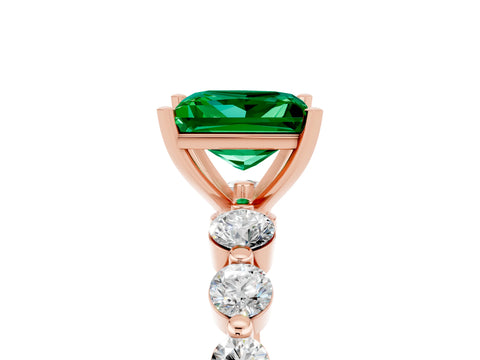 Rose gold Princess Cut Solitaire Emerald Ring with Pave Band and Four-Prong Setting_5