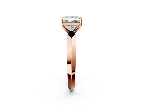 Rose gold Princess Cut Solitaire Engagement Ring with Flat Band and Four-Prong Setting