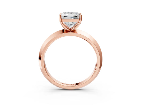 Rose gold Princess Cut Solitaire Engagement Ring with Flat Band and Four-Prong Setting
