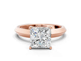 Rose gold Princess Cut Solitaire Engagement Ring with Flat Band and Four-Prong Setting
