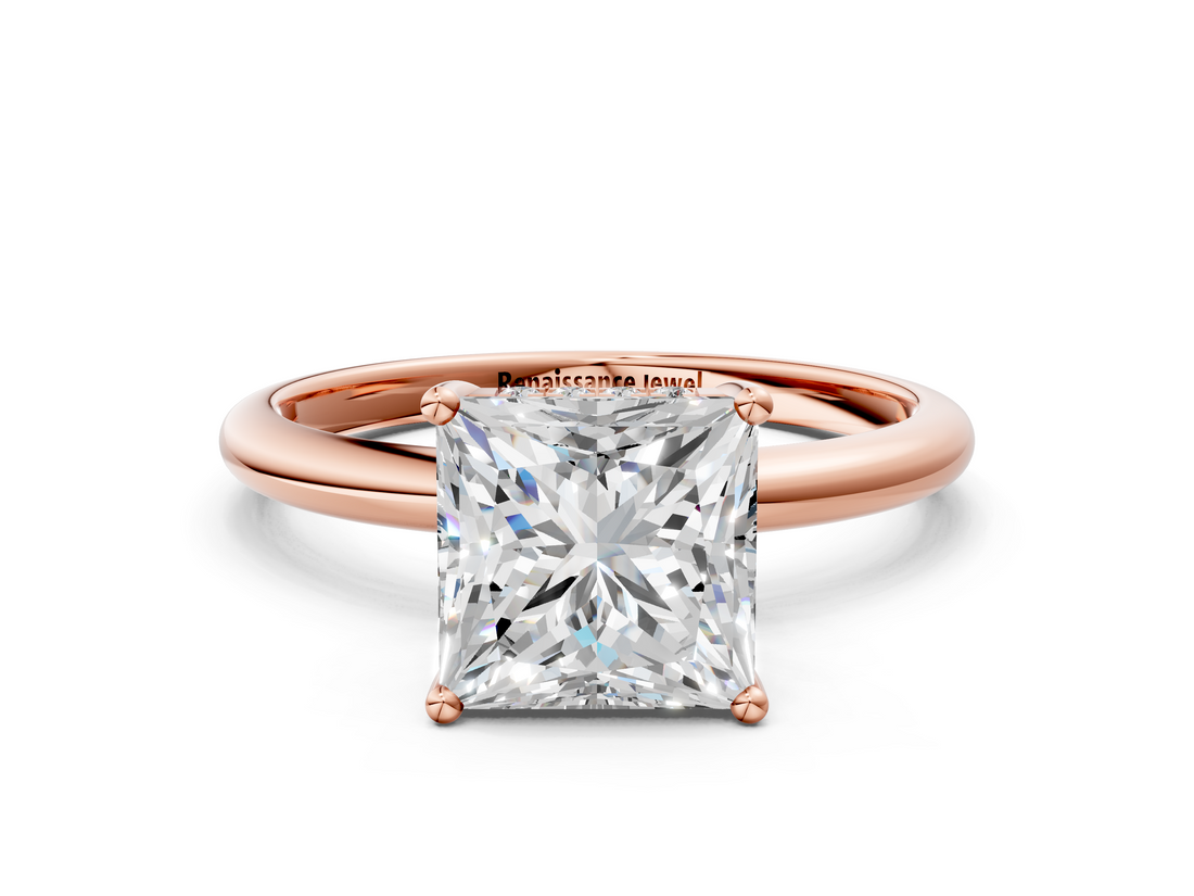 Rose gold Princess Cut Solitaire Engagement Ring with Four-Prong Setting and Classic Band_40