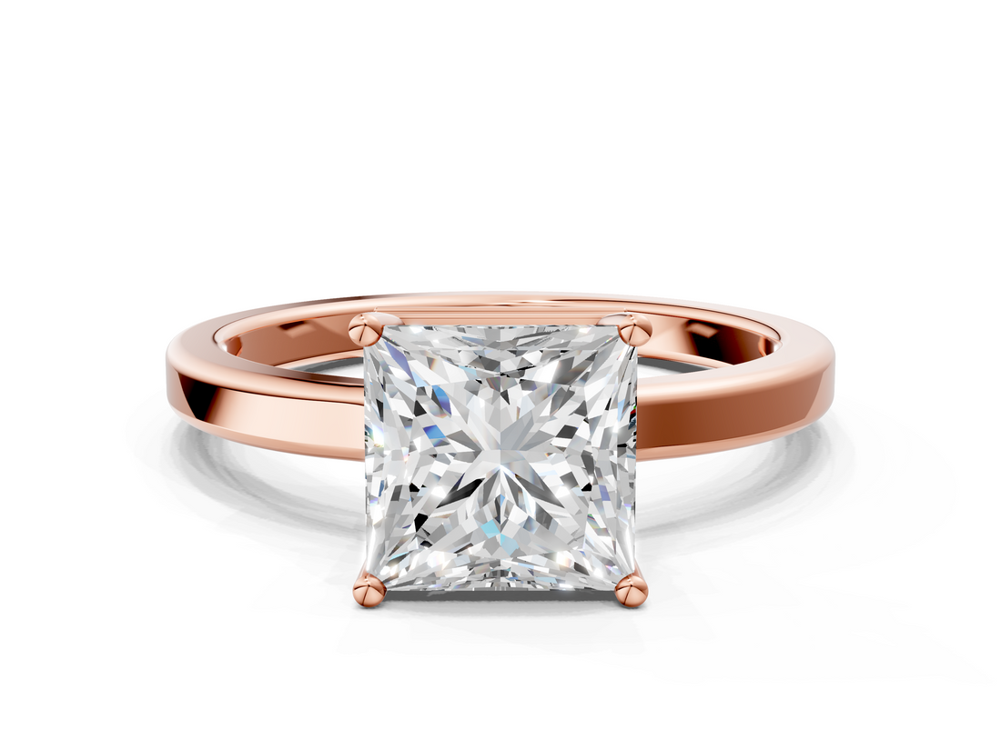 Rose gold Princess Cut Solitaire Engagement Ring with Four-Prong Setting on a Classic Band_36