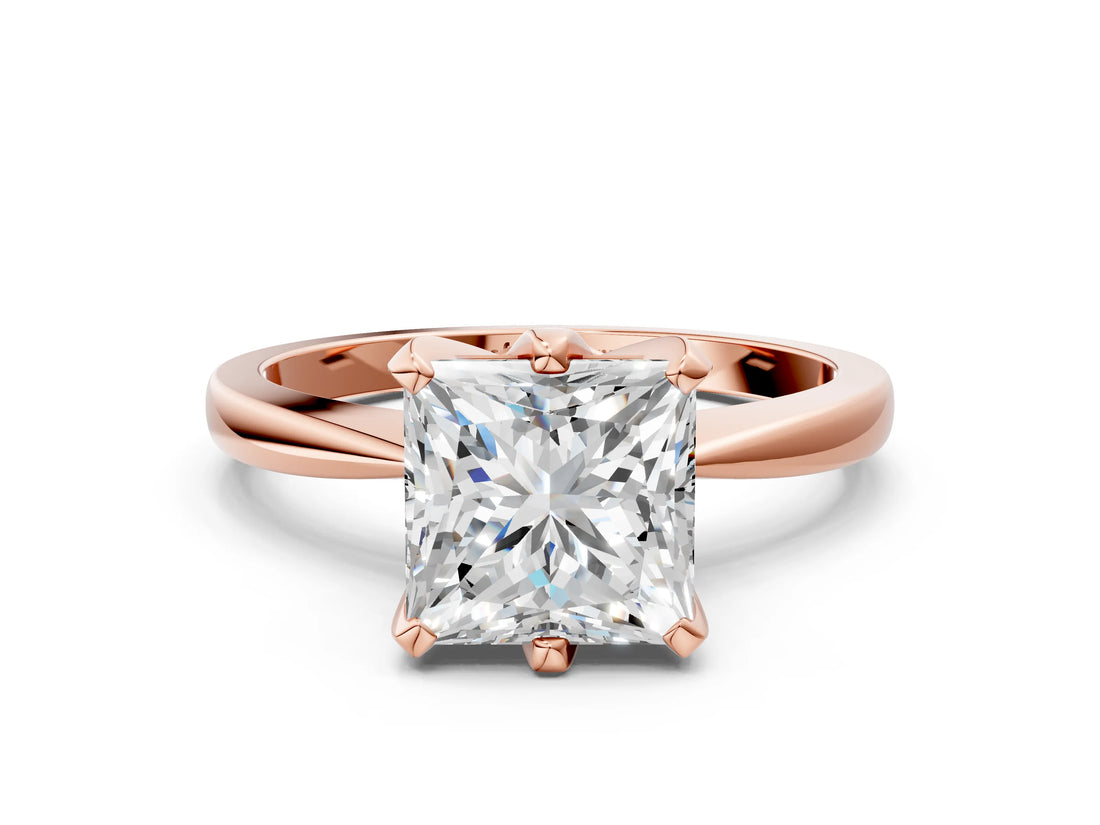 Rose gold Princess Cut Solitaire Engagement Ring with Six-Prong Setting and Tapered Band_3