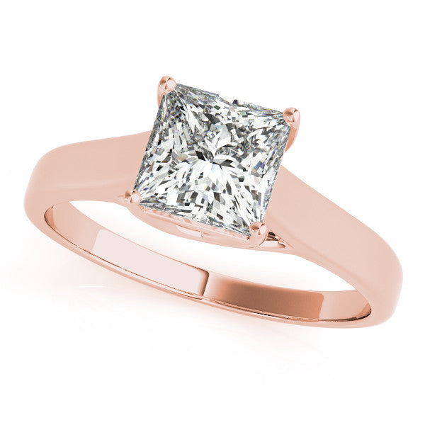 Rose gold Princess Cut Solitaire Engagement Ring with Tapered Band and Four-Prong Setting