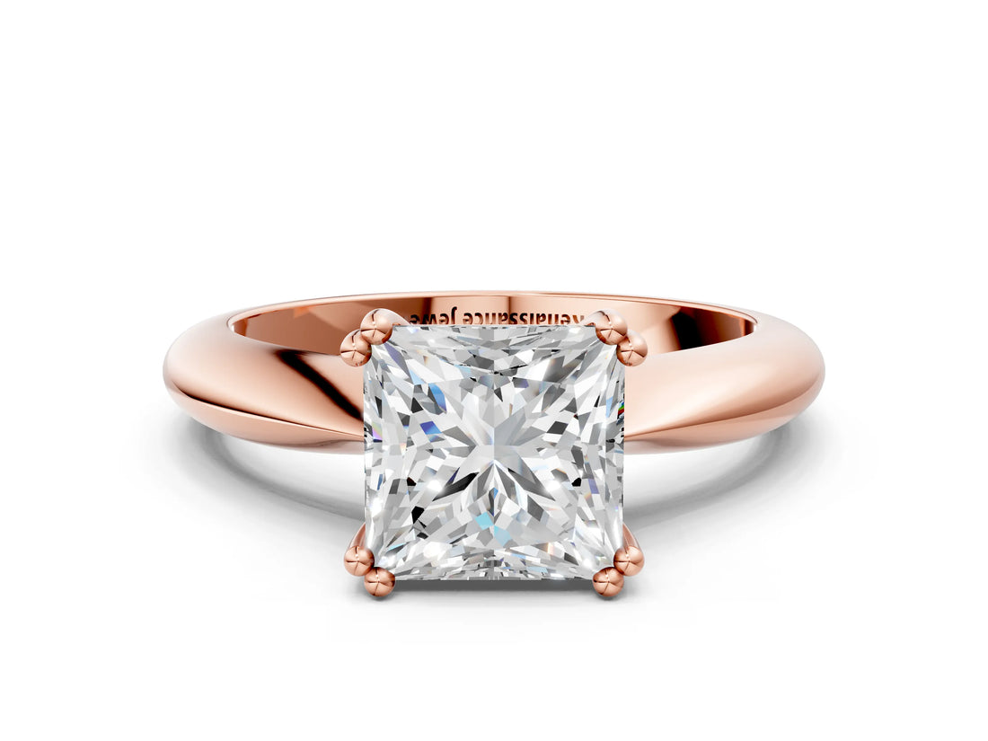 Rose gold Princess Cut Solitaire Engagement Ring with Tapered Band and Four-Prong Setting