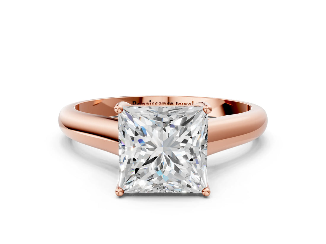 Rose gold Princess Cut Solitaire Engagement Ring with Tapered Band and Four-Prong Setting_3
