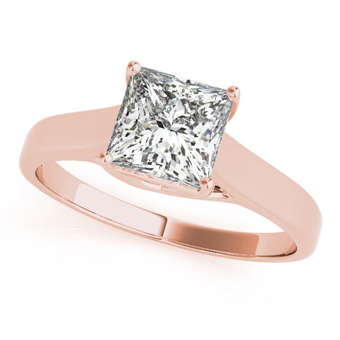 Rose gold Princess Cut Solitaire Engagement Ring with Tapered Band and Four-Prong Setting