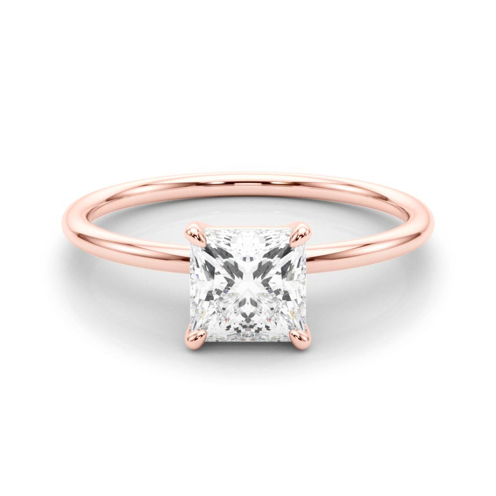 Rose gold Princess Cut Solitaire Engagement Ring with Thin Band and Four-Prong Setting 1