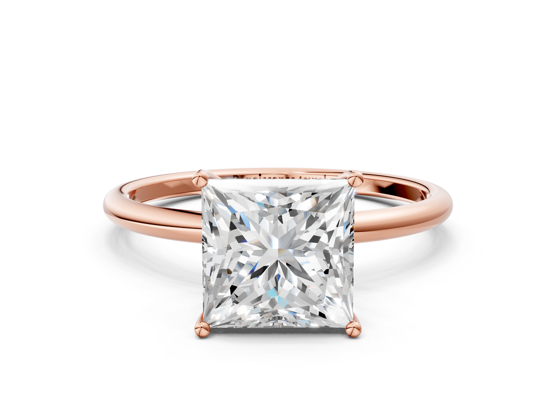 Rose gold Princess Cut Solitaire Engagement Ring with Thin Band and Four-Prong Setting_7
