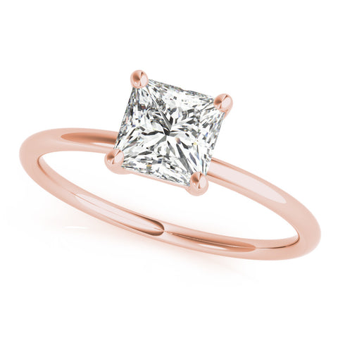 Rose gold Princess Cut Solitaire Engagement Ring with Thin Band and Four-Prong Setting