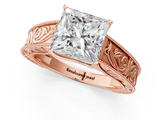 Rose gold Princess Cut Solitaire Engraved Band with Four-Prong Setting_66