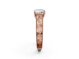 Rose gold Princess Cut Solitaire Engraved Band with Four-Prong Setting_67