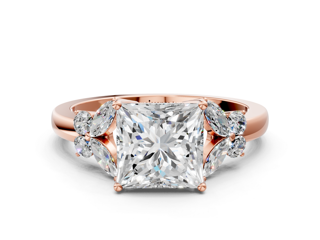 Rose gold Princess Cut Solitaire Floral Diamond Ring with Four-Prong Setting_37